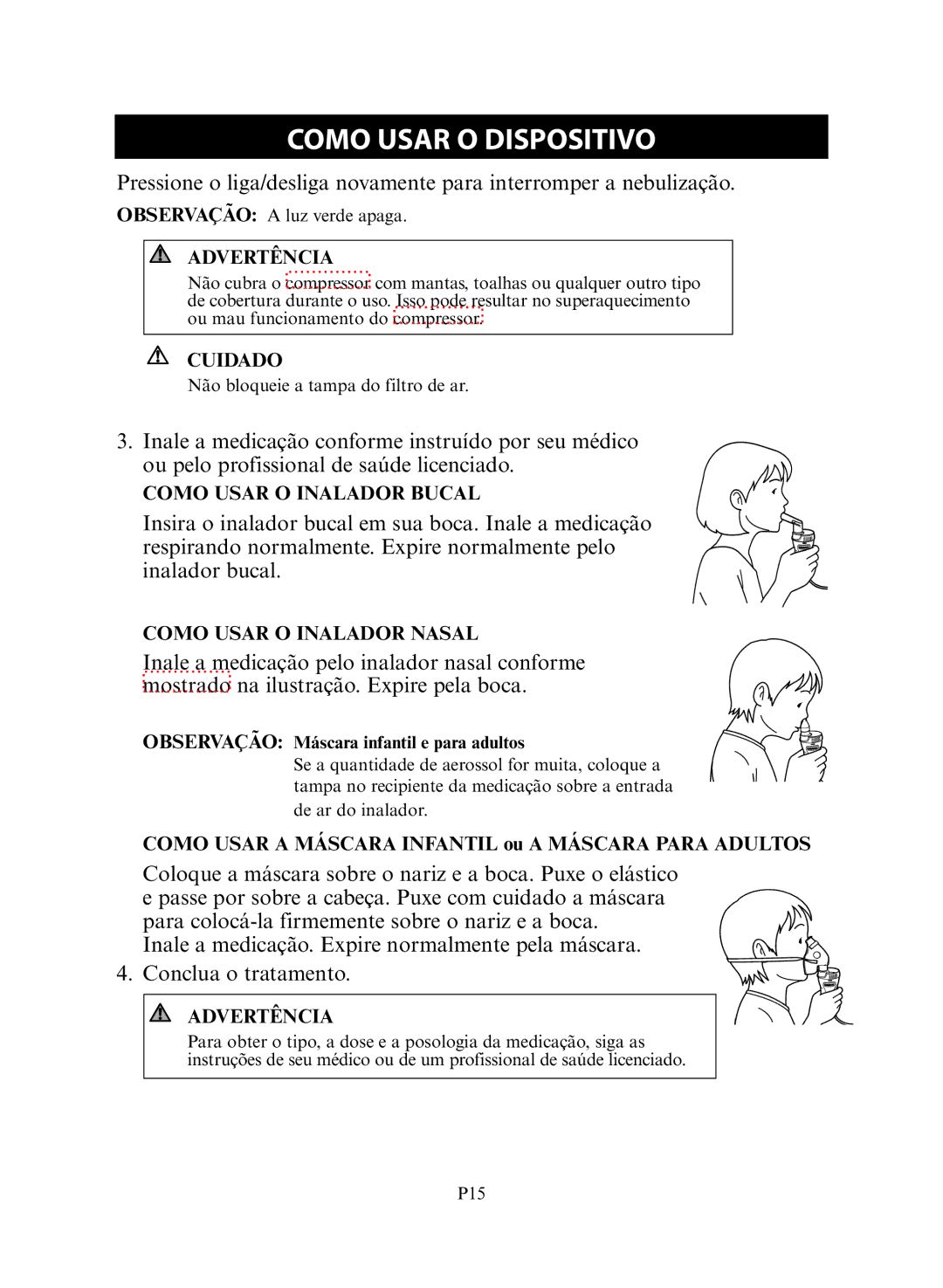 Omron NE-C30 instruction manual Como Usar a Máscara Infantil ou a Máscara Para Adultos 