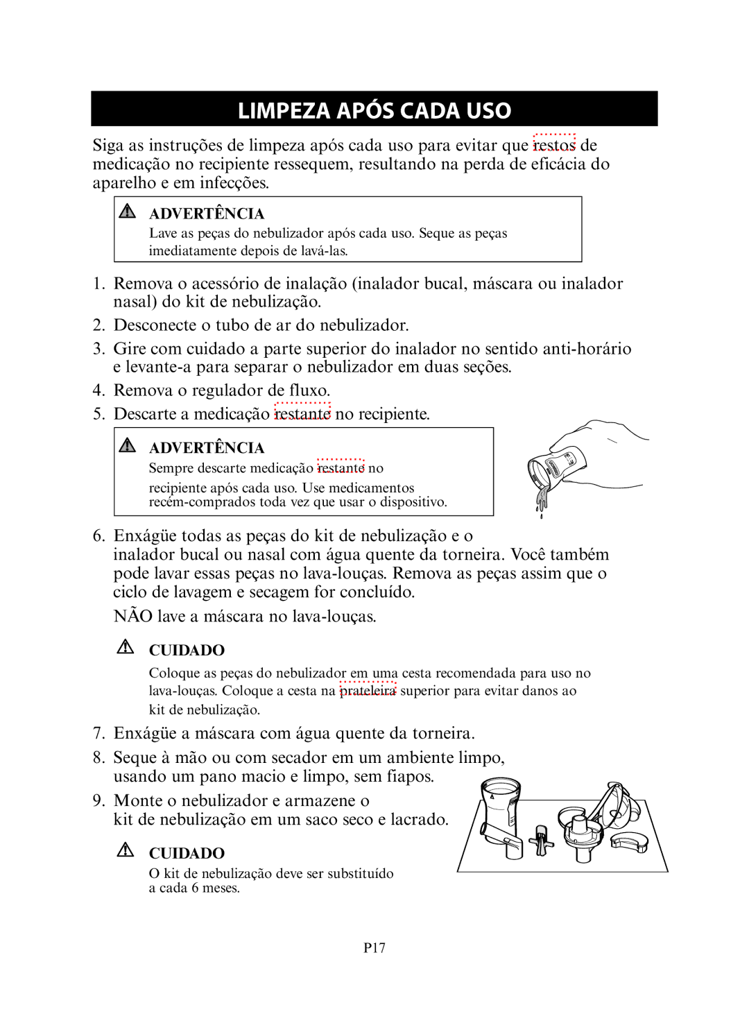 Omron NE-C30 instruction manual Limpeza Após Cada USO 