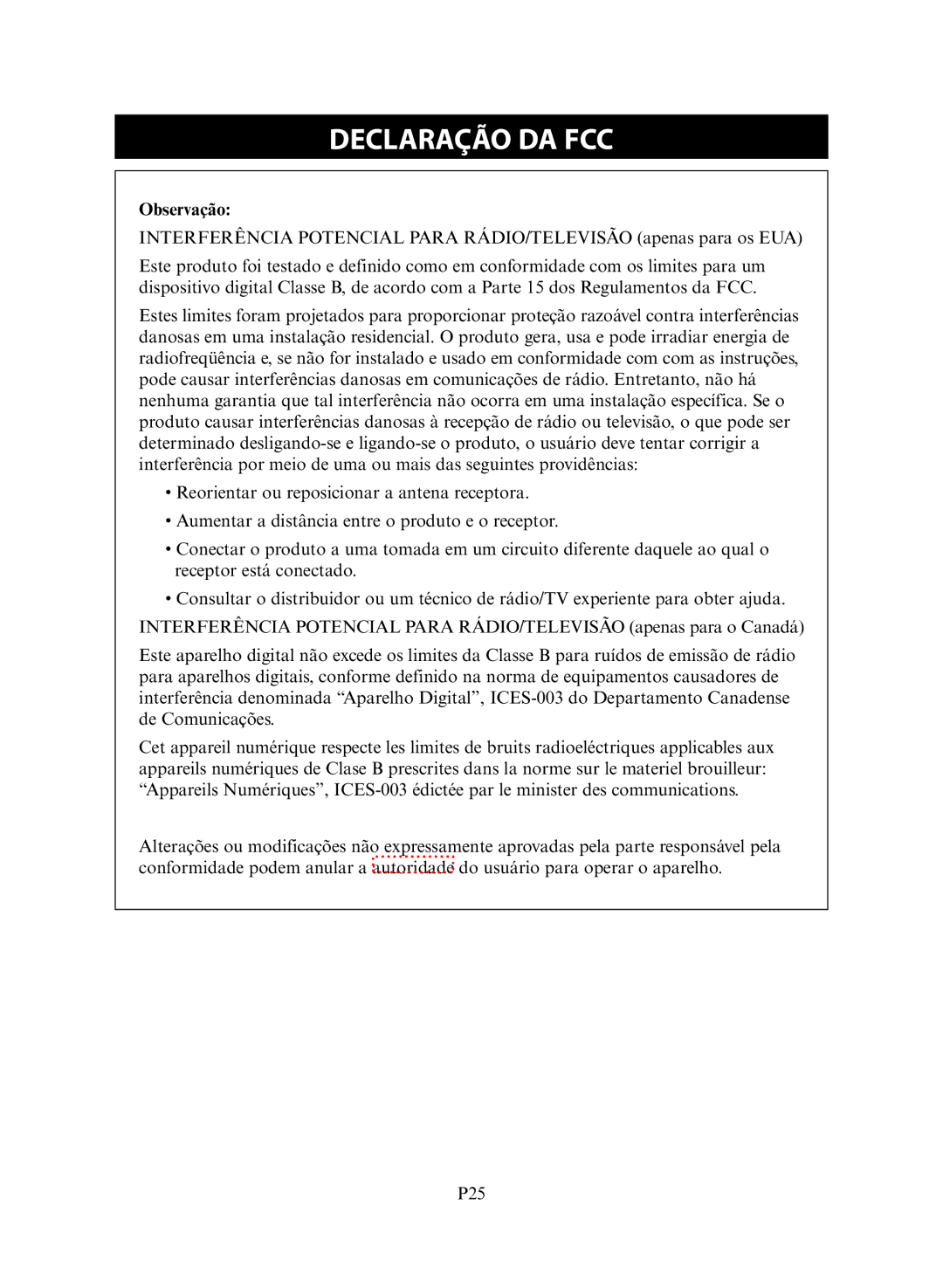 Omron NE-C30 instruction manual Declaração DA FCC, Observação 