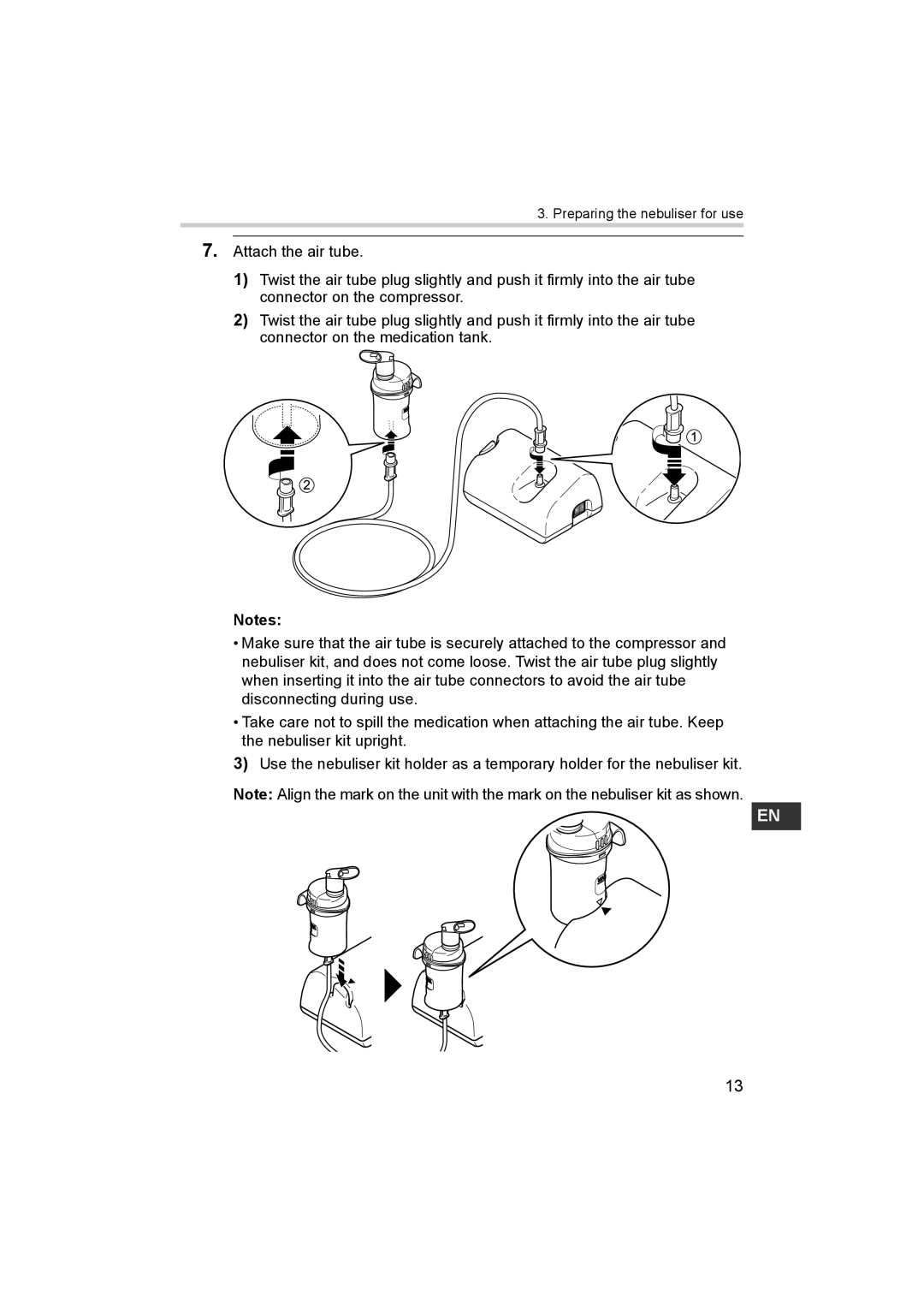 Omron ne-c801 instruction manual Preparing the nebuliser for use 