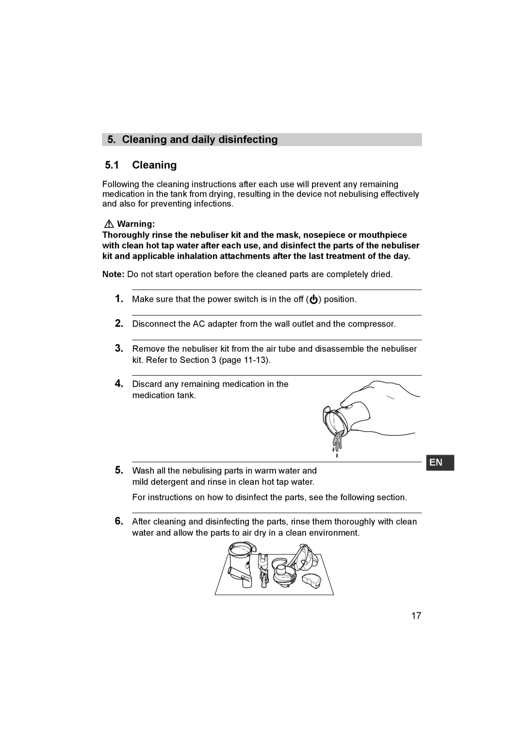 Omron ne-c801 instruction manual Cleaning and daily disinfecting 