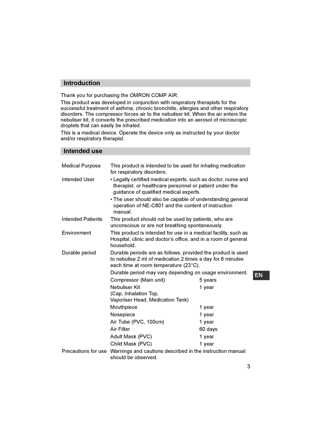 Omron ne-c801 instruction manual Introduction, Intended use 