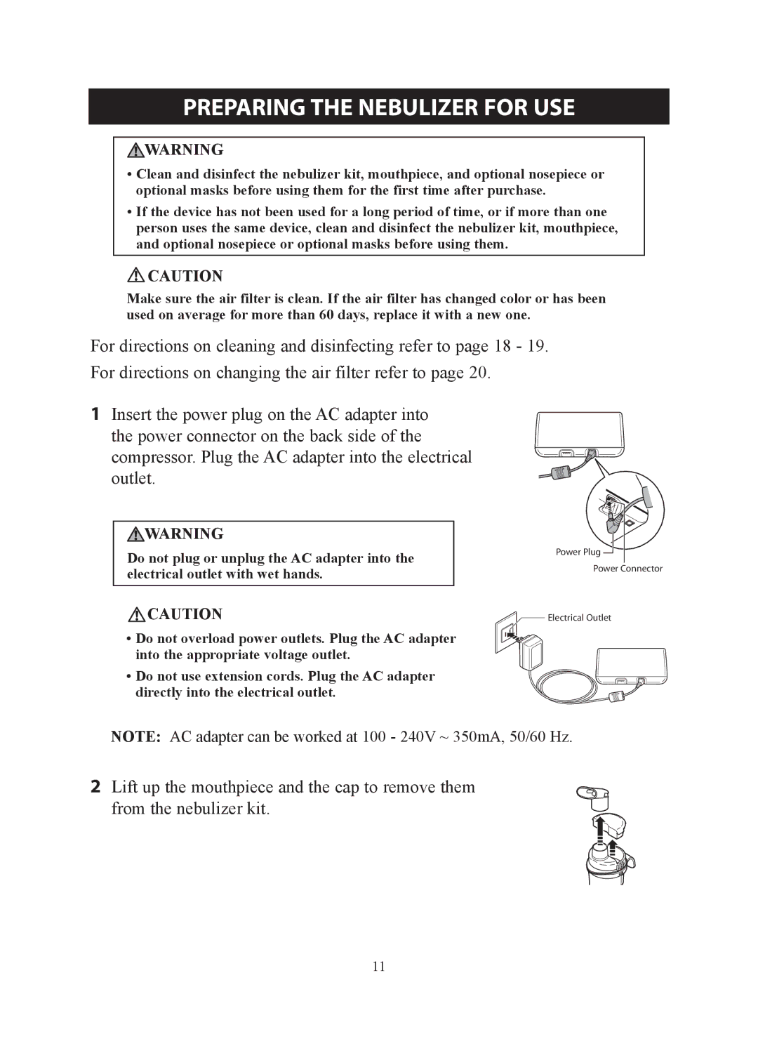 Omron ne-c801 instruction manual Preparing the Nebulizer for Use 