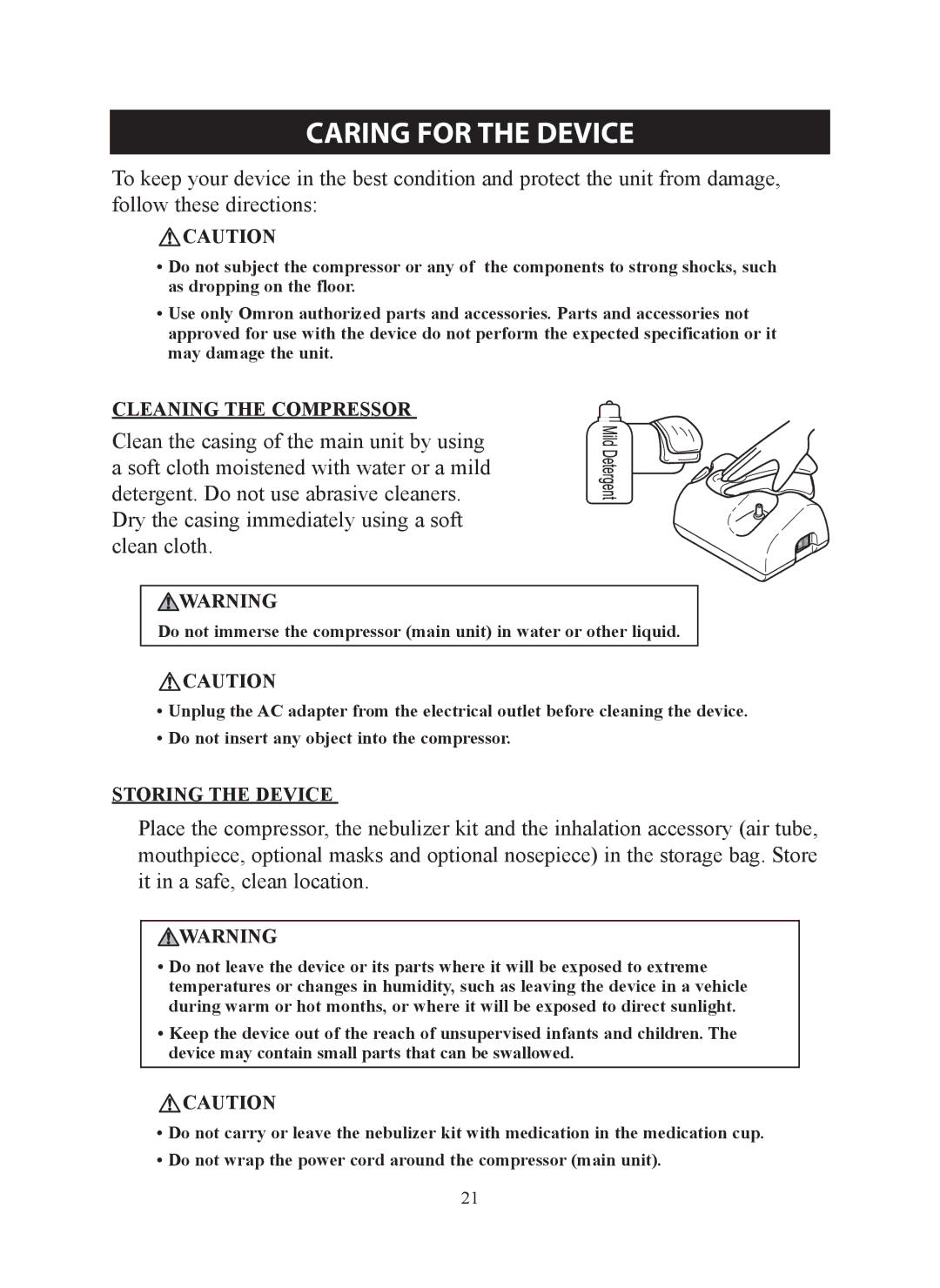 Omron ne-c801 instruction manual Caring for the Device 