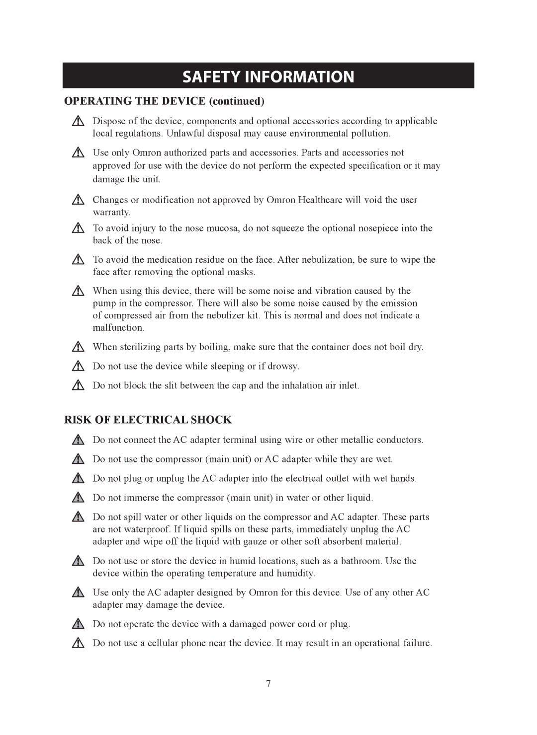 Omron ne-c801 instruction manual Risk of Electrical Shock 