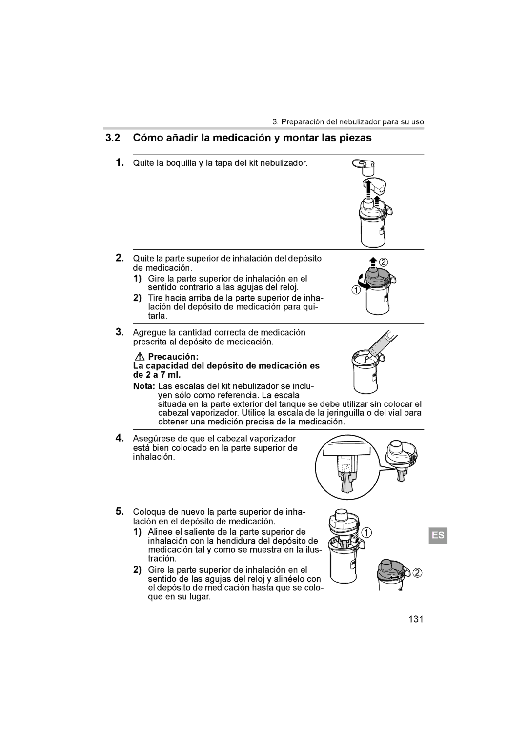 Omron ne-c801 manual Cómo añadir la medicación y montar las piezas, 131 