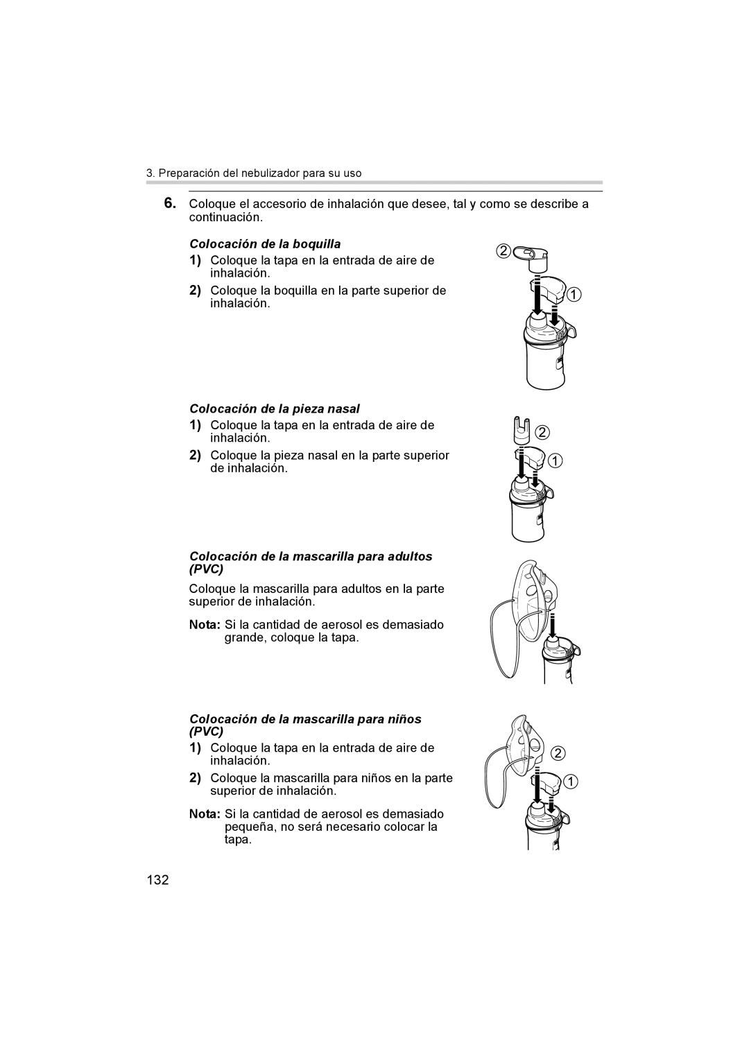 Omron ne-c801 manual 132, Colocación de la boquilla 