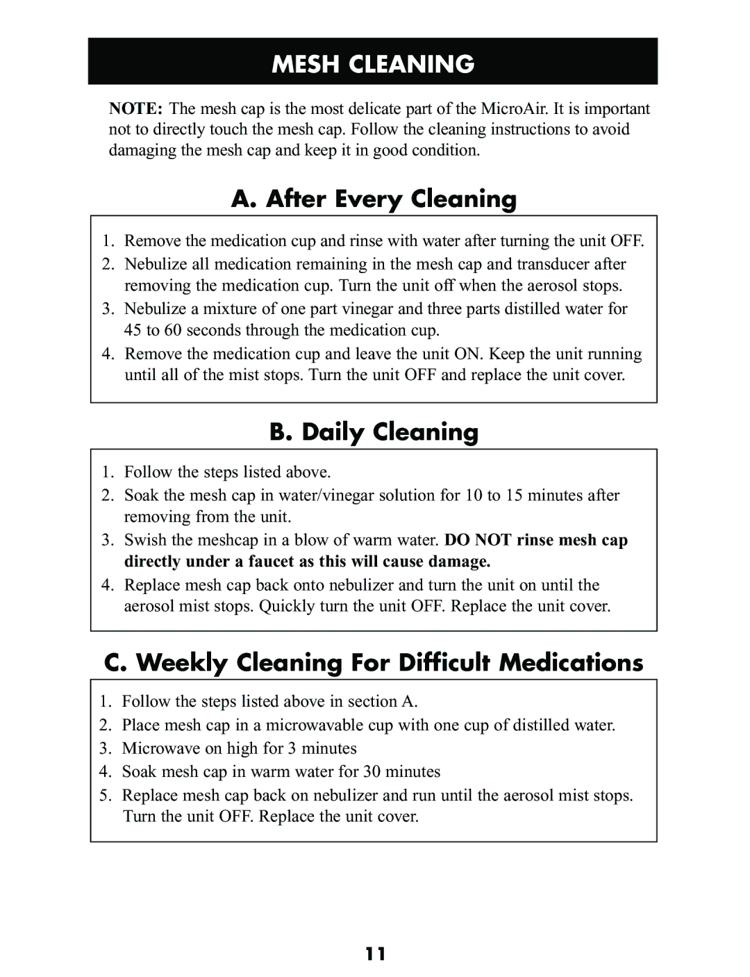 Omron NE-U03V manual Mesh Cleaning, After Every Cleaning 