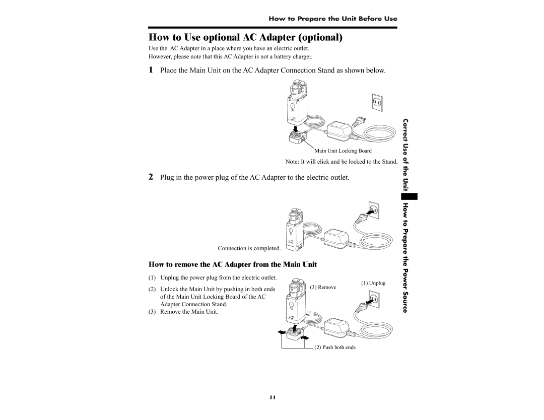 Omron NE-U22V How to Use optional AC Adapter optional, How to remove the AC Adapter from the Main Unit, How to Prepare 