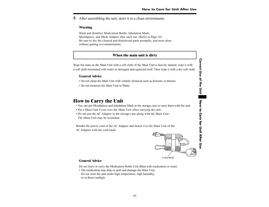 Omron NE-U22V manual How to Carry the Unit, After assembling the unit, store it in a clean environment 