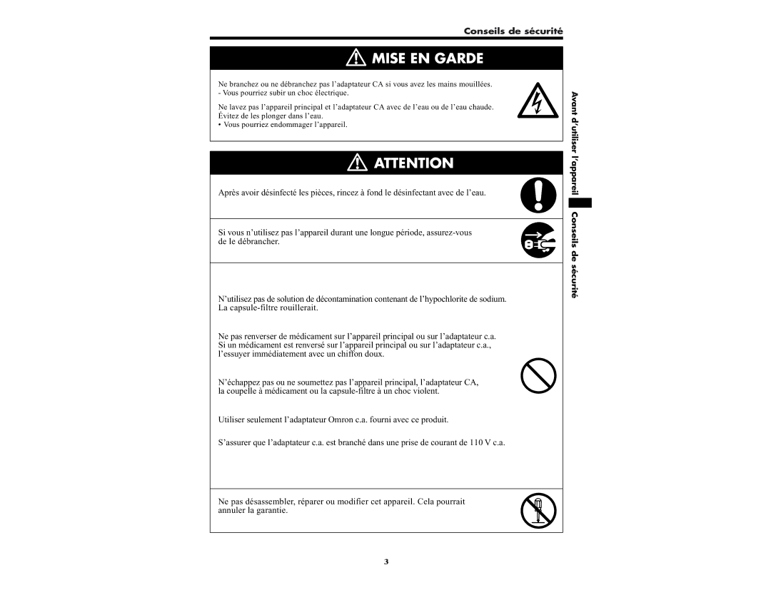 Omron NE-U22V manual Conseils de sécurité 