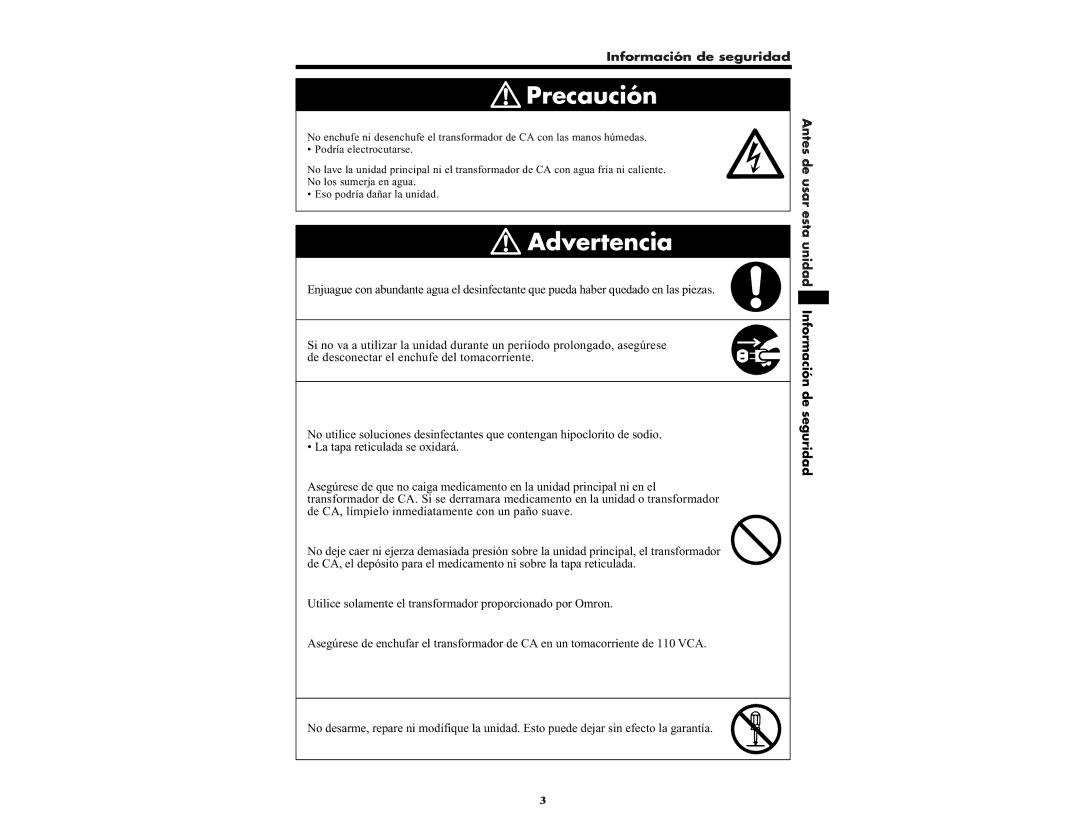 Omron NE-U22V manual Advertencia 