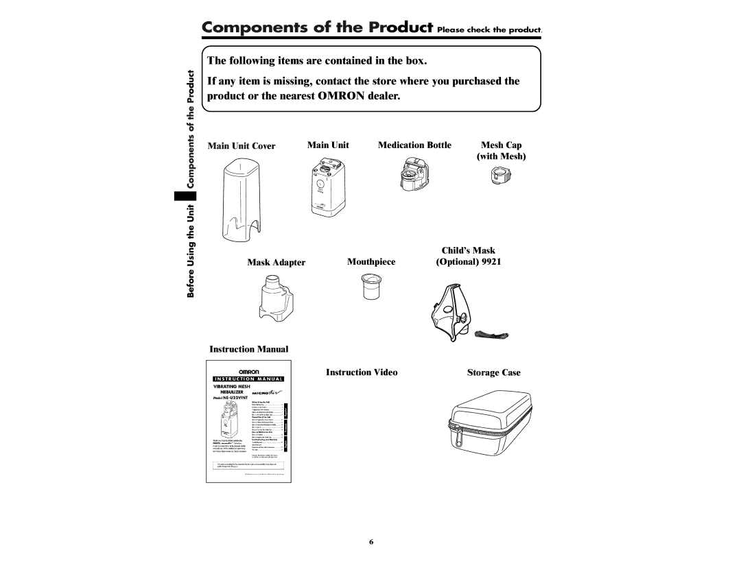 Omron NE-U22V manual Components of the Product Please check the product, Storage Case, Instruction Video 