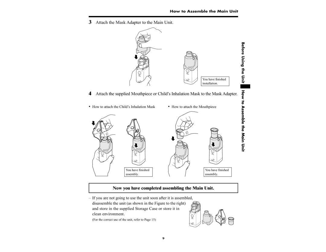 Omron NE-U22V manual Attach the Mask Adapter to the Main Unit, Now you have completed assembling the Main Unit 