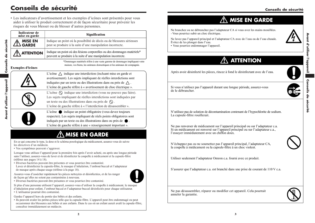 Omron NE-U22V Conseils de sécurité, Indicateur de Signification, Peut se produire à la suite d’une manipulation incorrecte 