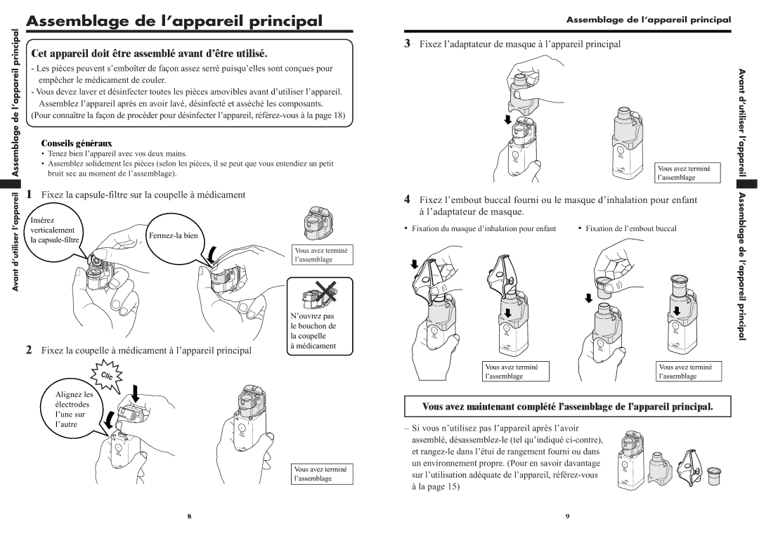 Omron NE-U22V instruction manual Assemblage de l’appareil principal, Cet appareil doit être assemblé avant d’être utilisé 