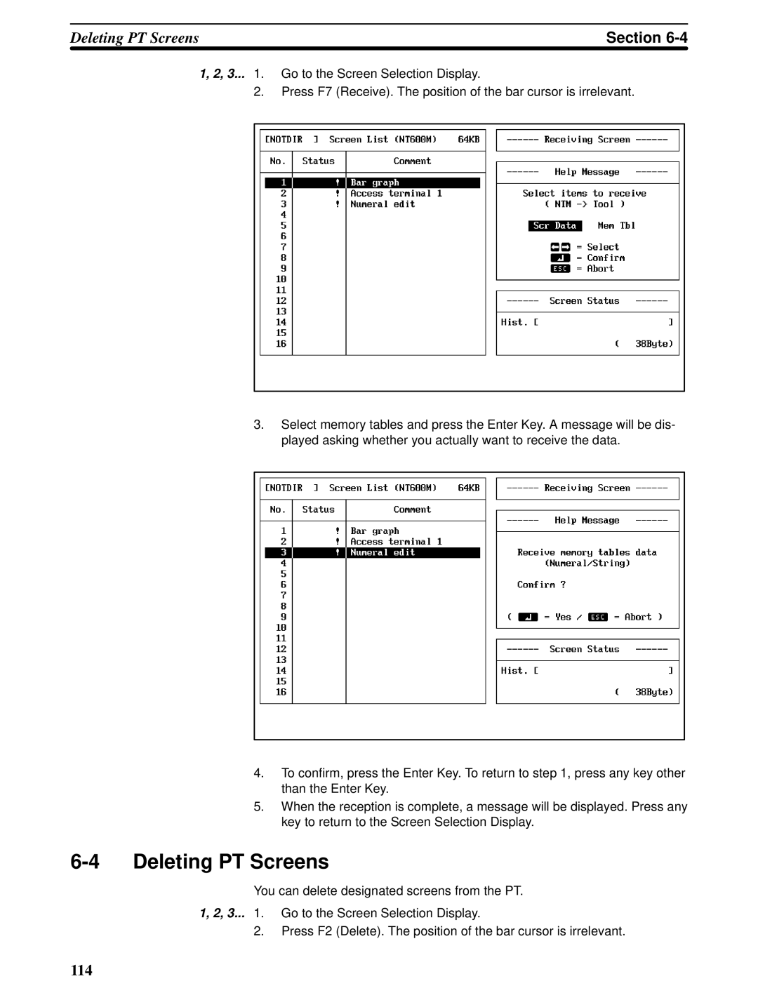 Omron NT20M, NT-series, NT600M manual Deleting PT Screens 