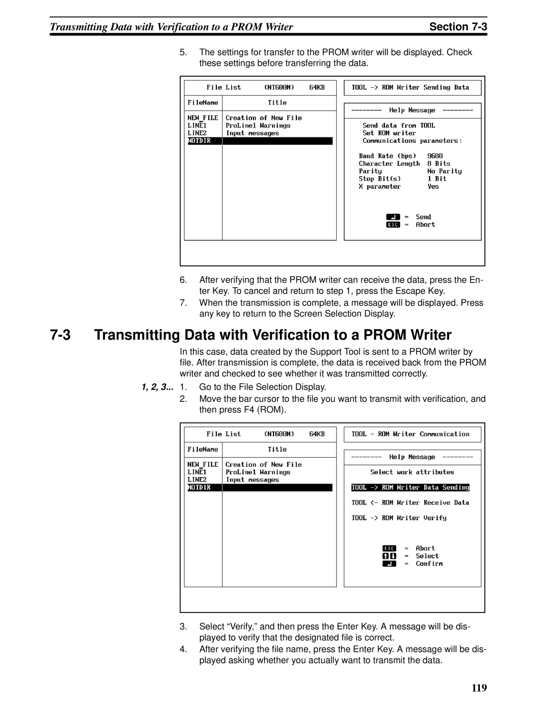 Omron NT-series, NT20M, NT600M manual Transmitting Data with Verification to a Prom Writer 