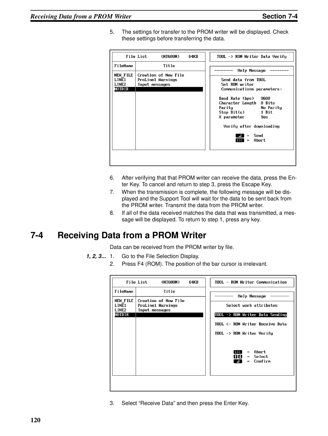 Omron NT20M, NT-series, NT600M manual Receiving Data from a Prom Writer 