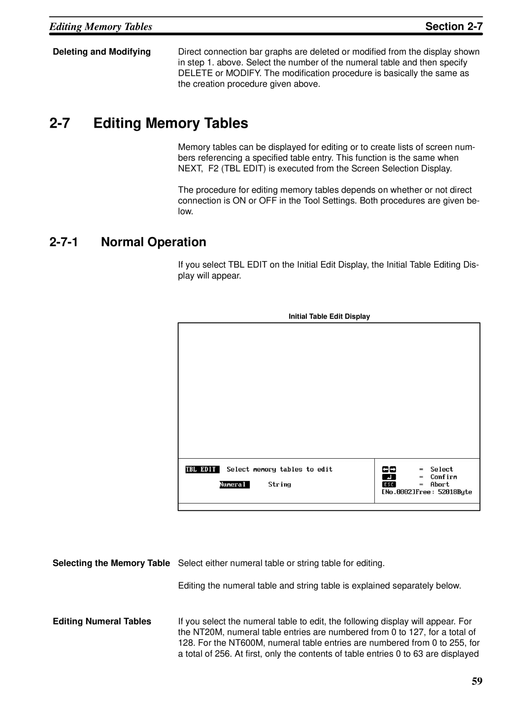 Omron NT-series, NT20M, NT600M manual Editing Memory Tables, Normal Operation 