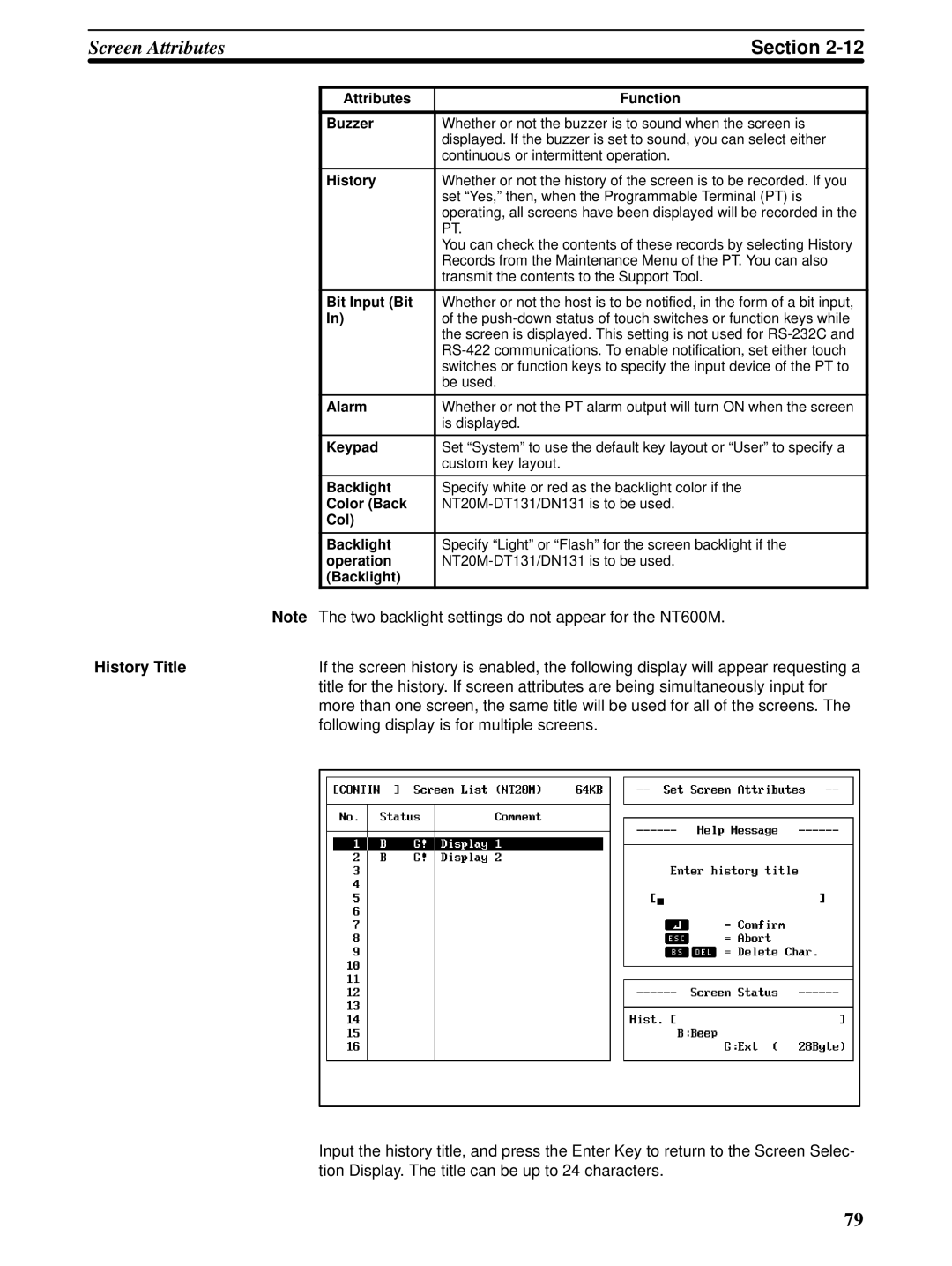 Omron NT600M, NT-series, NT20M manual History Title 