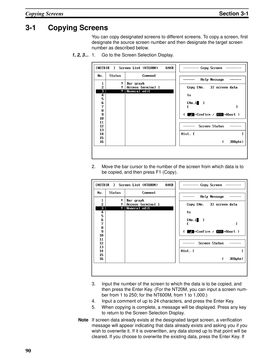 Omron NT20M, NT-series, NT600M manual Copying Screens 