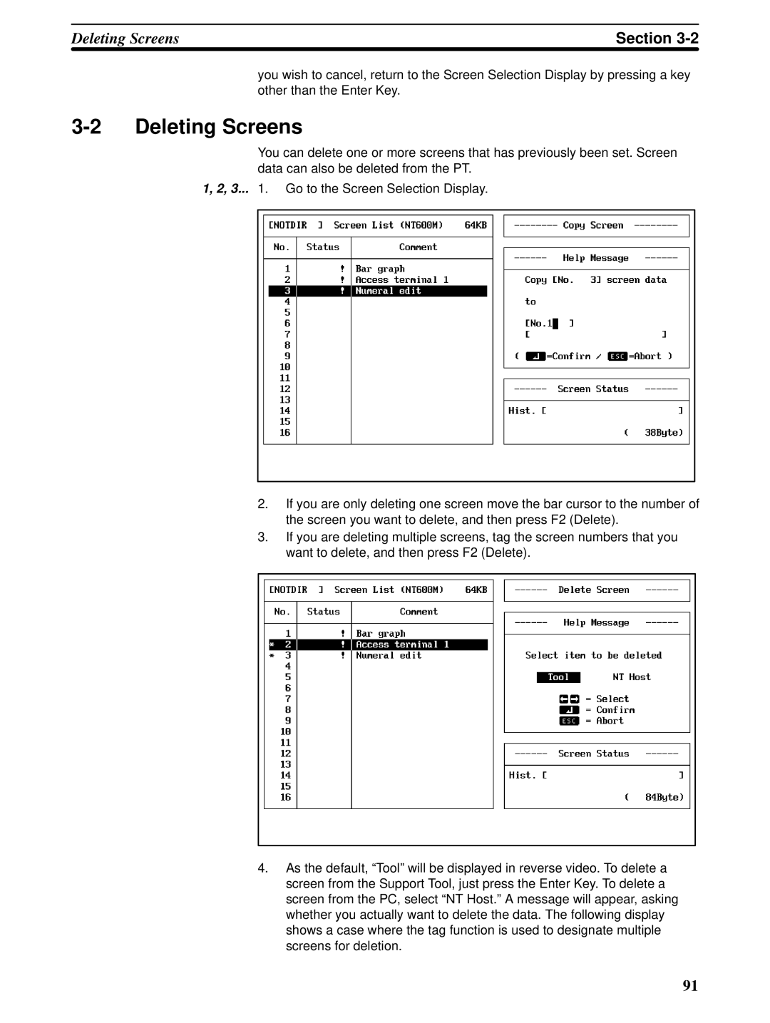 Omron NT600M, NT-series, NT20M manual Deleting Screens 