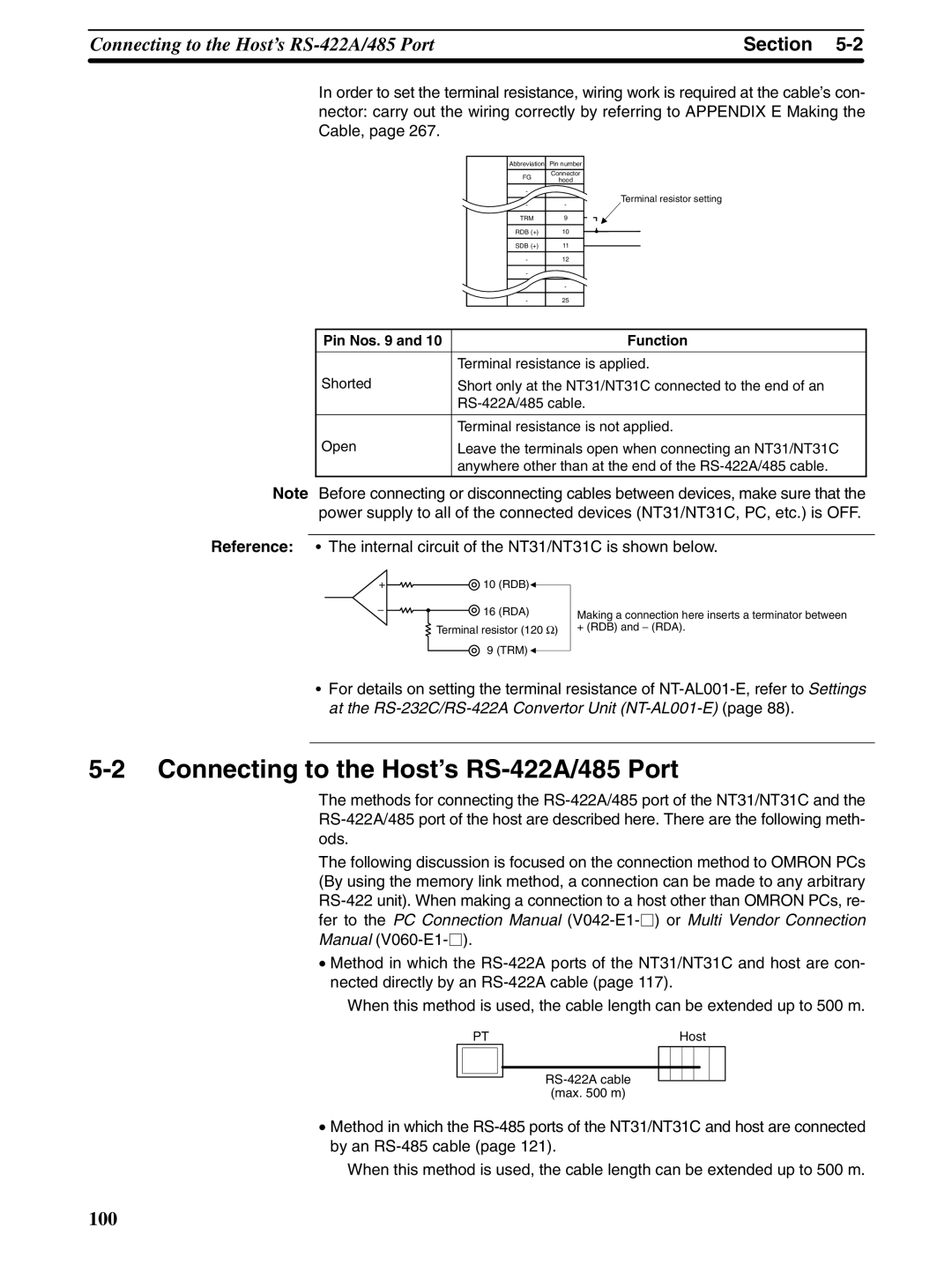 Omron NT31 NT31C manual Connecting to the Host’s RS-422A/485 Port, Pin Nos Function 