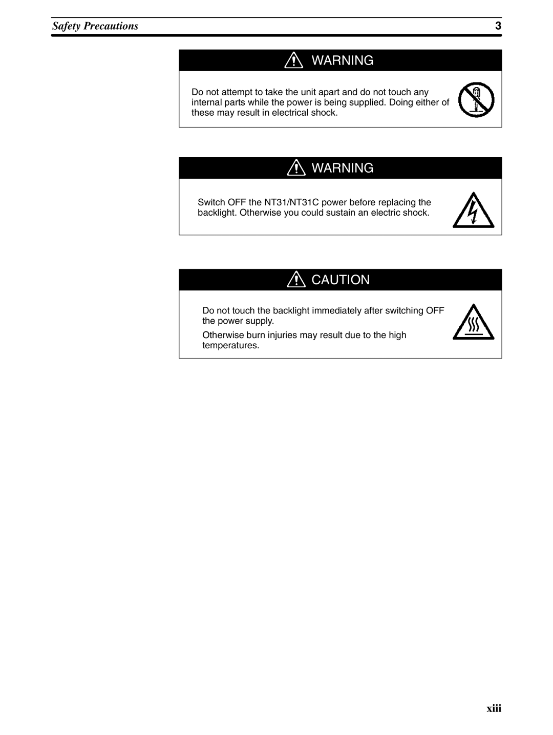 Omron NT31 NT31C manual Xiii 