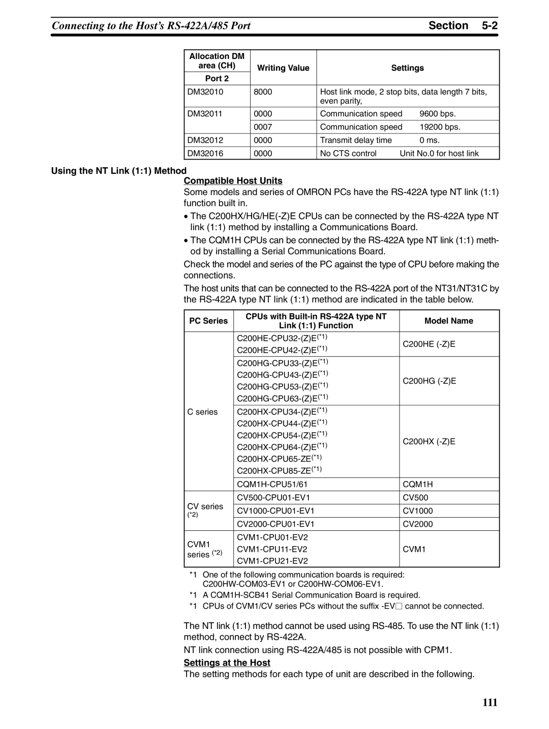 Omron NT31 NT31C Using the NT Link 11 Method Compatible Host Units, CVM1 CVM1-CPU01-EV2 CVM1-CPU11-EV2, CVM1-CPU21-EV2 