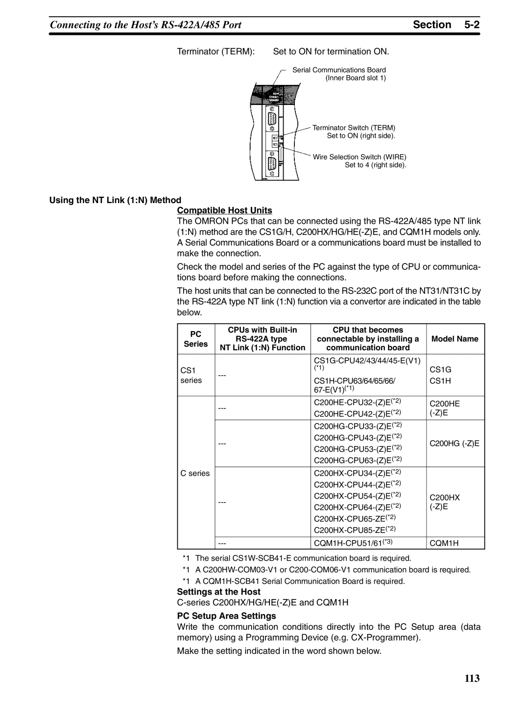 Omron NT31 NT31C manual Series C200HX/HG/HE-ZE and CQM1H, NT Link 1N Function Communication board, CS1 CS1G 