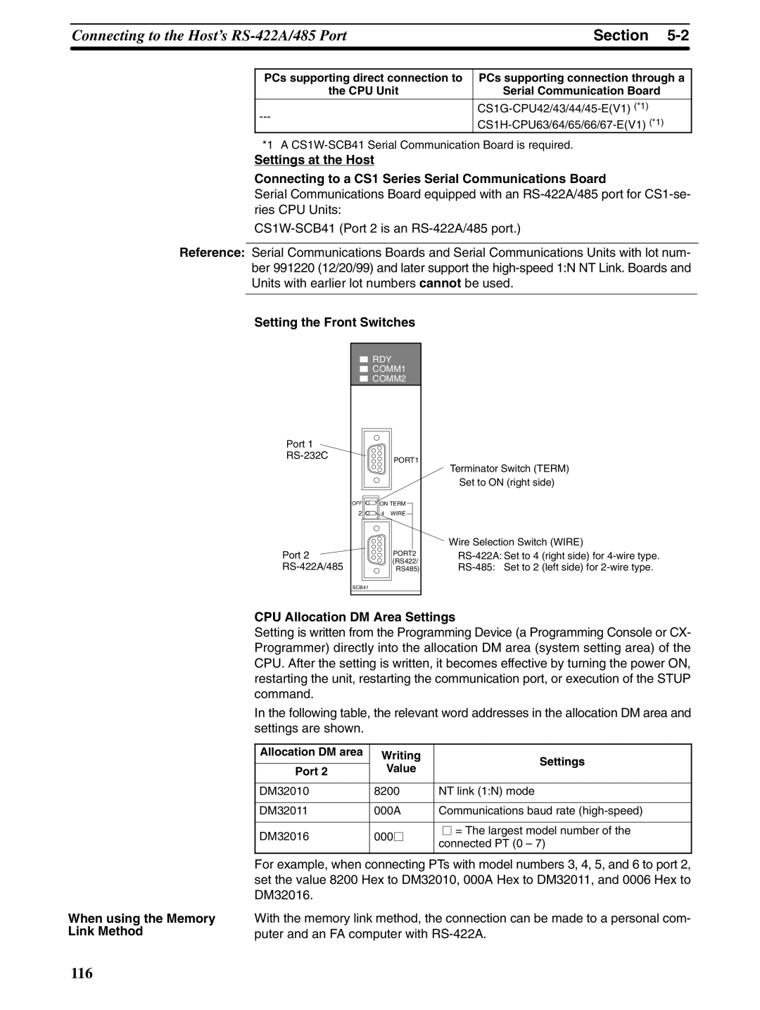 Omron NT31 NT31C manual Allocation DM area Writing Settings Port Value 