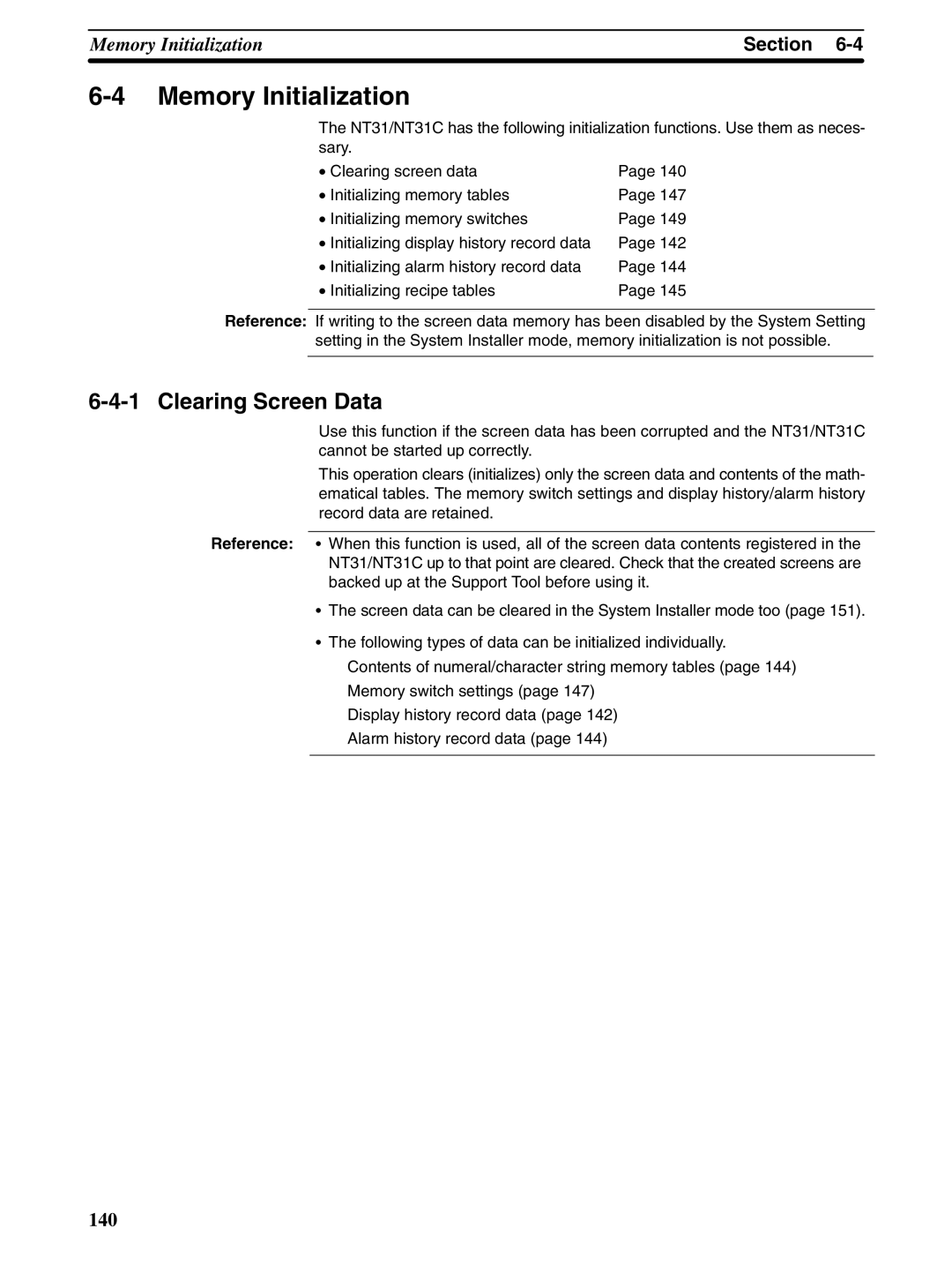 Omron NT31 NT31C manual Memory Initialization, Clearing Screen Data 