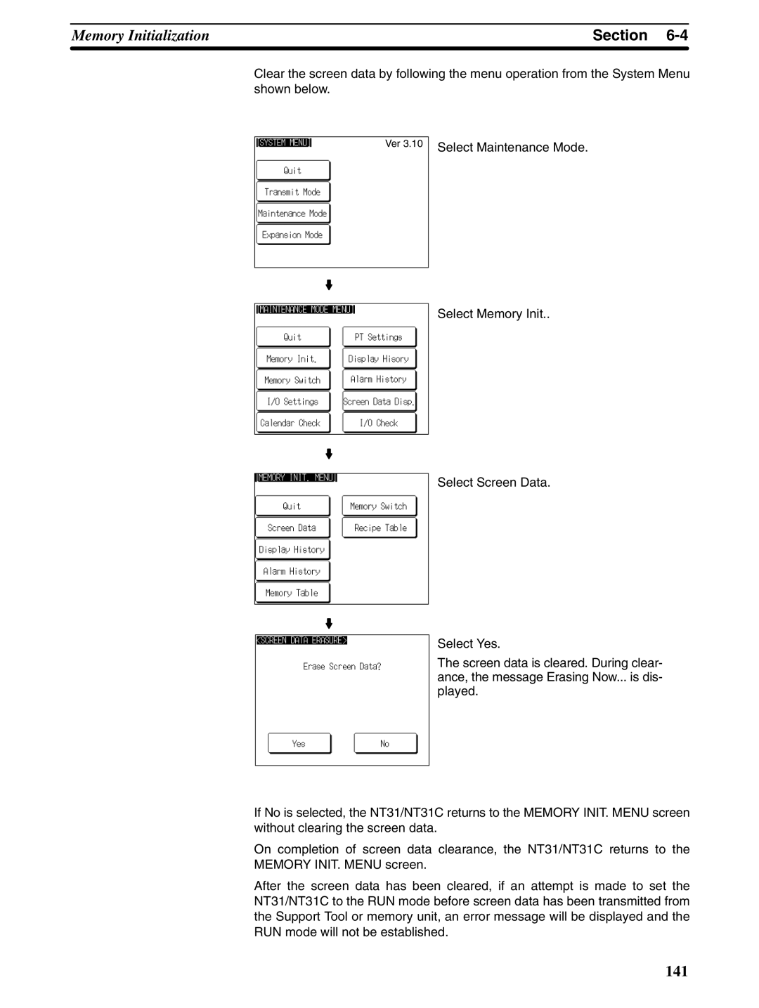 Omron NT31 NT31C manual Memory Initialization 