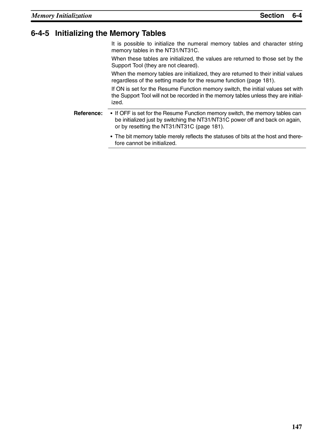 Omron NT31 NT31C manual Initializing the Memory Tables 