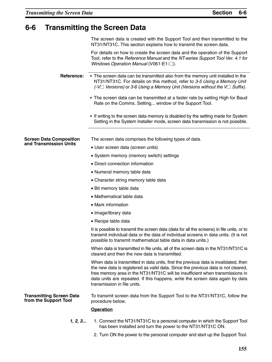 Omron NT31 NT31C manual Transmitting the Screen Data, Operation 