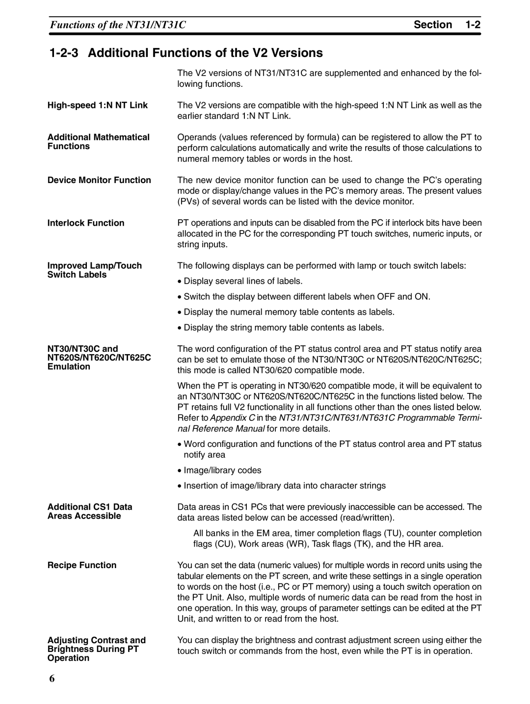 Omron NT31 NT31C manual Additional Functions of the V2 Versions 