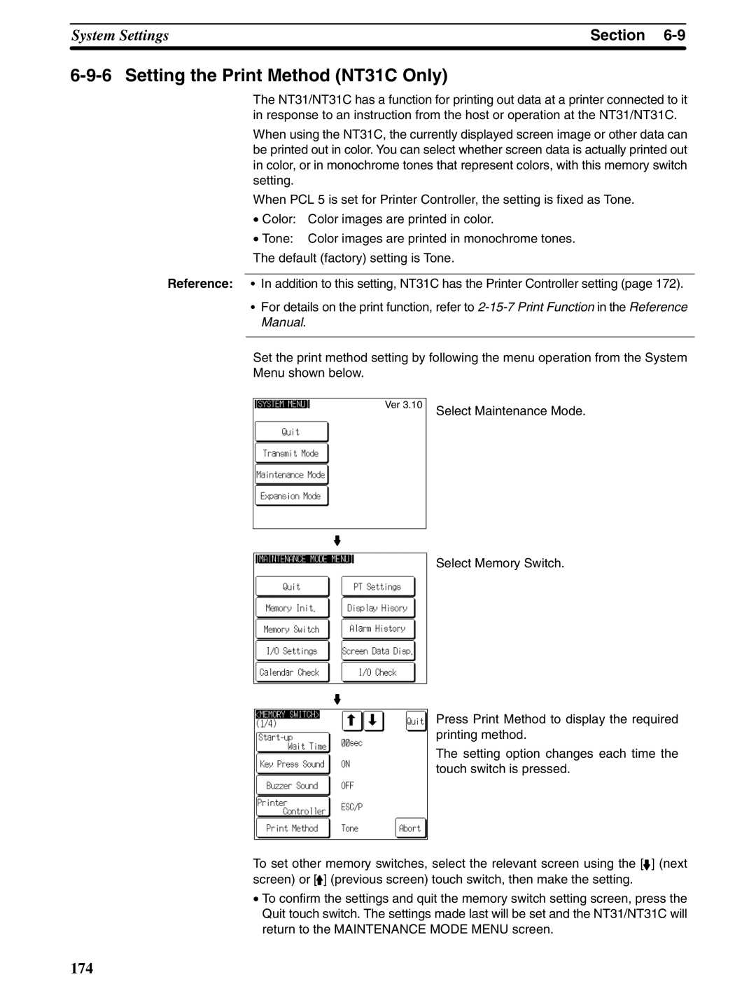 Omron NT31 NT31C manual Setting the Print Method NT31C Only 