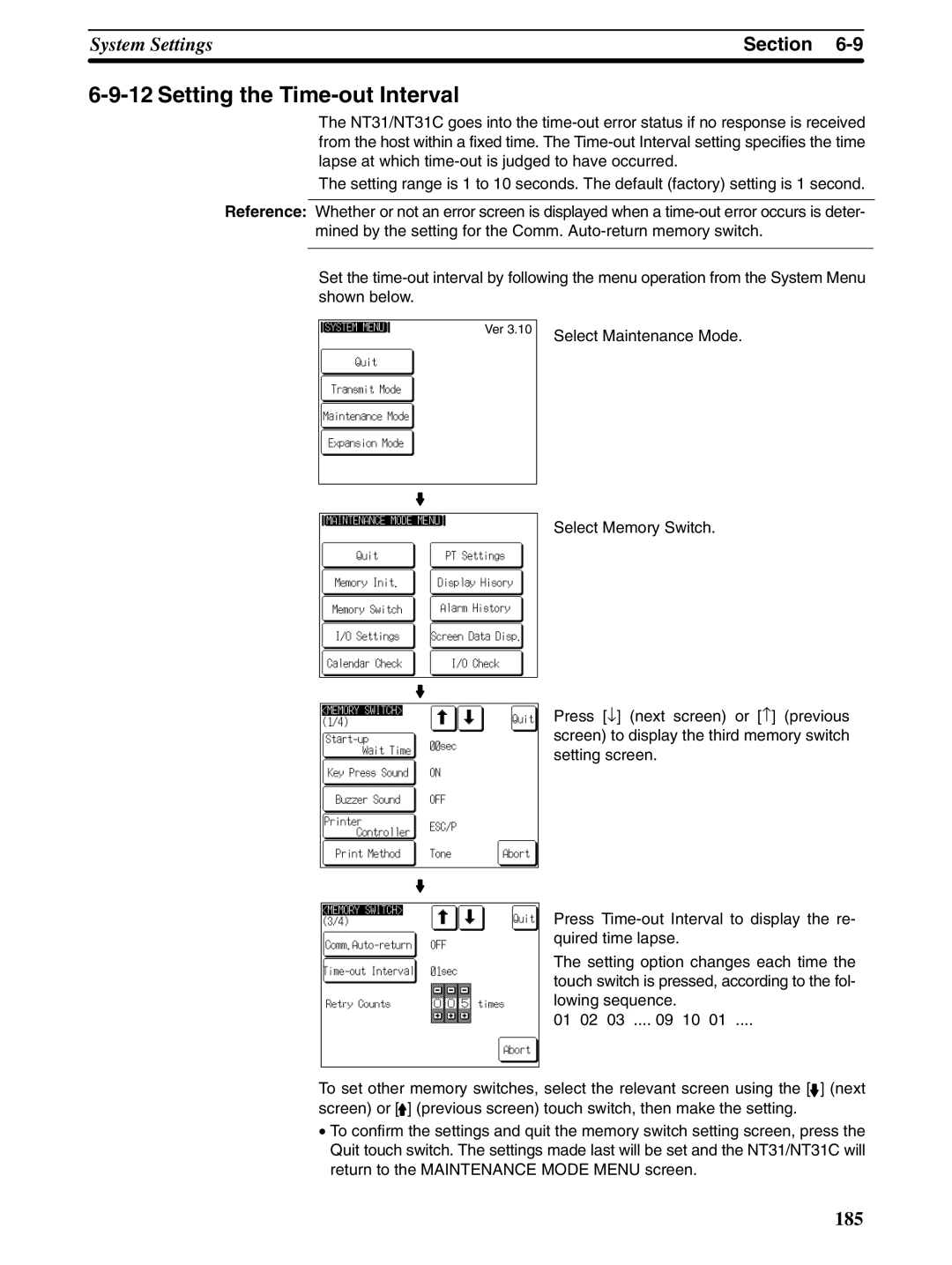 Omron NT31 NT31C manual Setting the Time-out Interval 