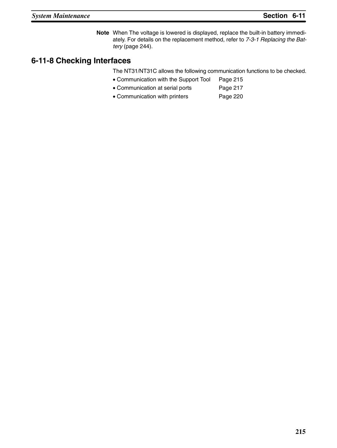 Omron NT31 NT31C manual Checking Interfaces 