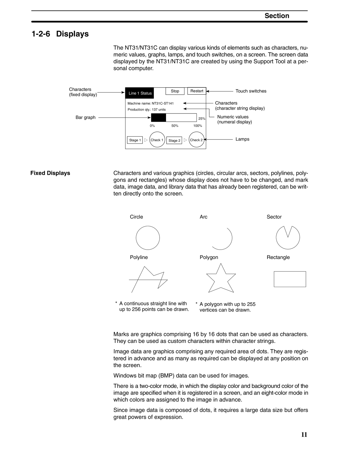 Omron NT31 NT31C manual Fixed Displays, Ten directly onto the screen 