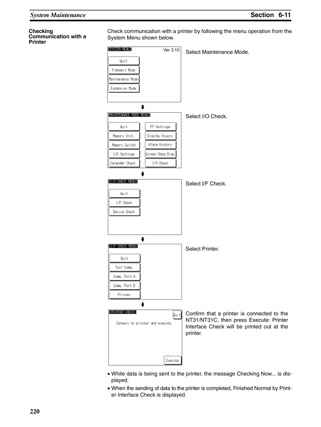 Omron NT31 NT31C manual Checking Communication with a Printer 