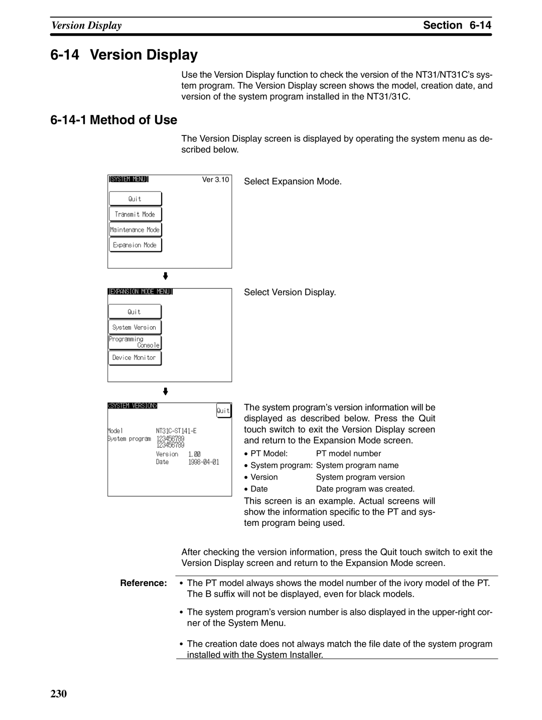 Omron NT31 NT31C manual Version Display 