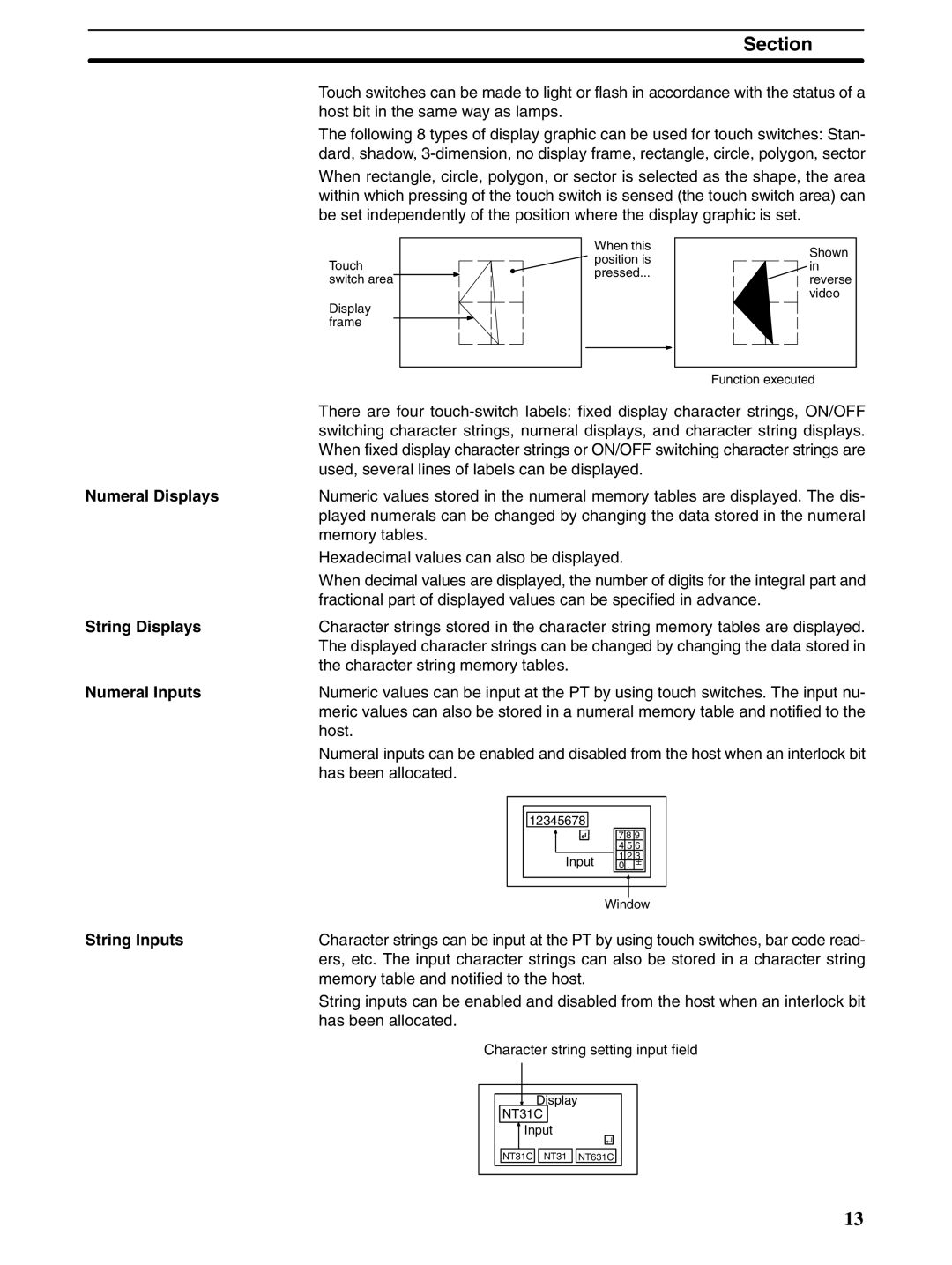 Omron NT31 NT31C manual Character string setting input field 