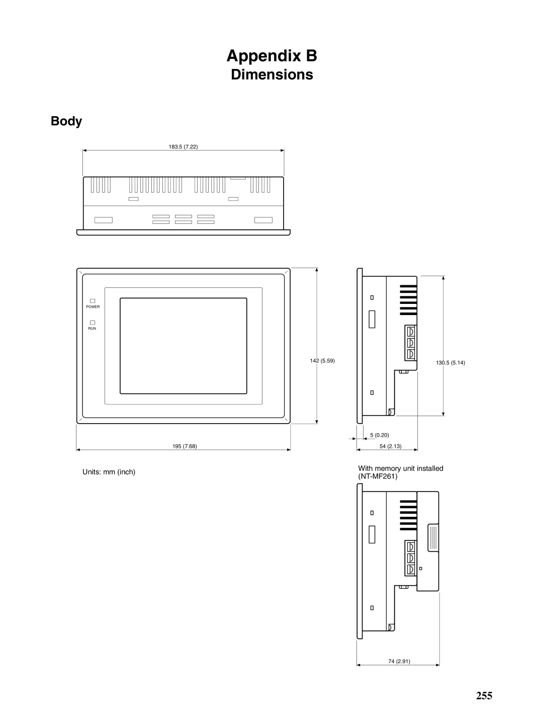 Omron NT31 NT31C manual Dimensions, Body 