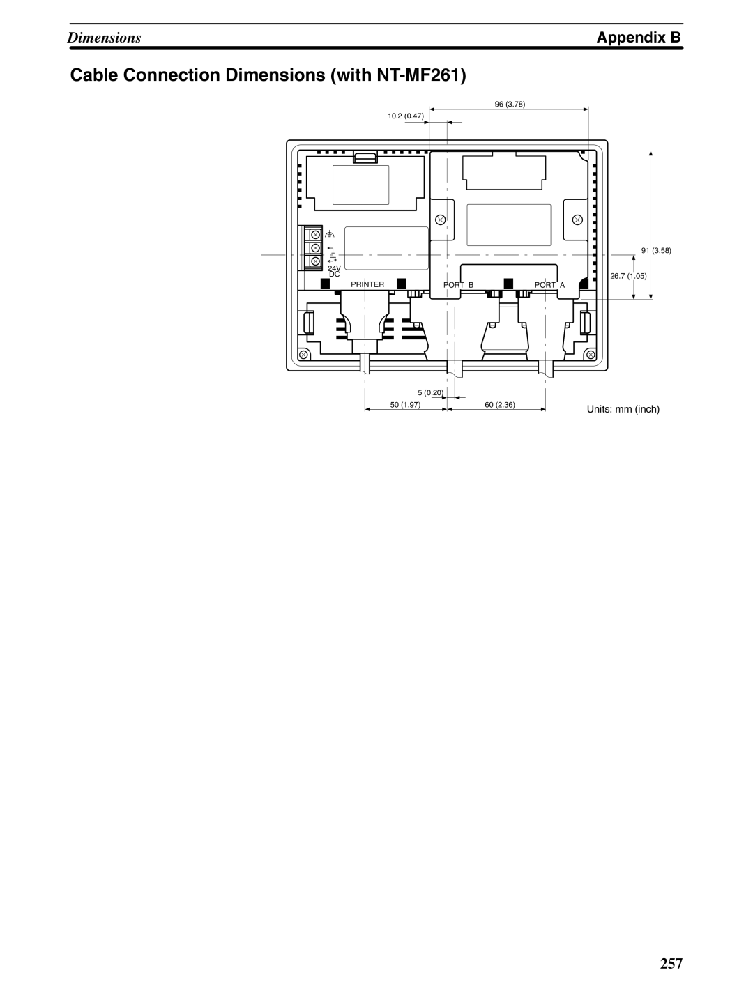 Omron NT31 NT31C manual Cable Connection Dimensions with NT-MF261 