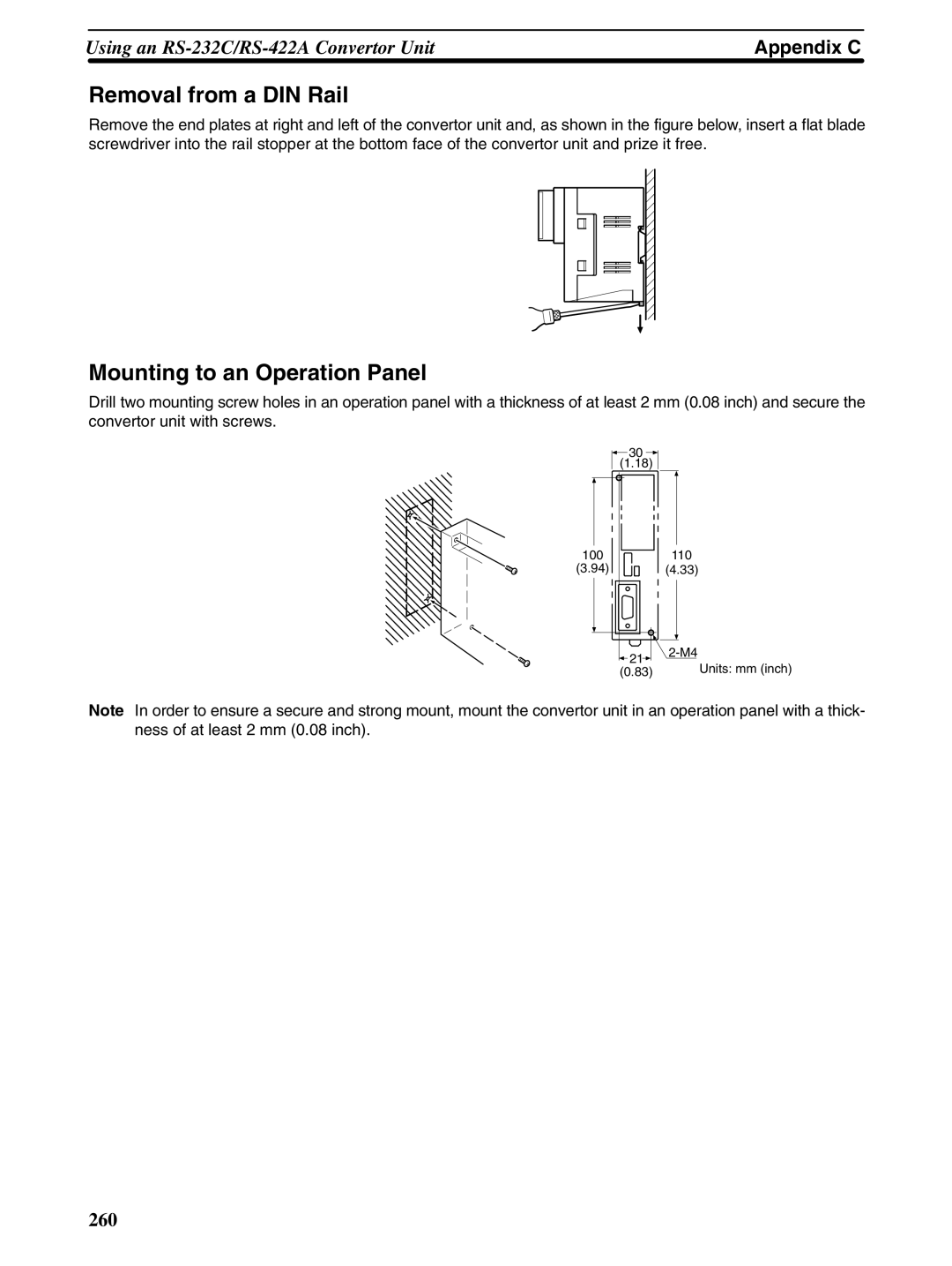 Omron NT31 NT31C manual Removal from a DIN Rail, Mounting to an Operation Panel 