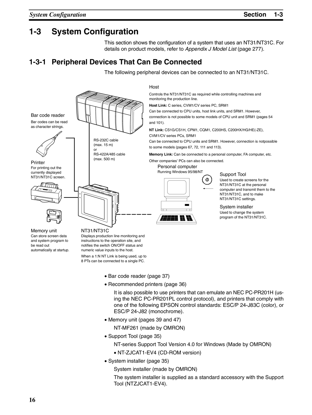 Omron NT31 NT31C manual System Configuration, Peripheral Devices That Can Be Connected 