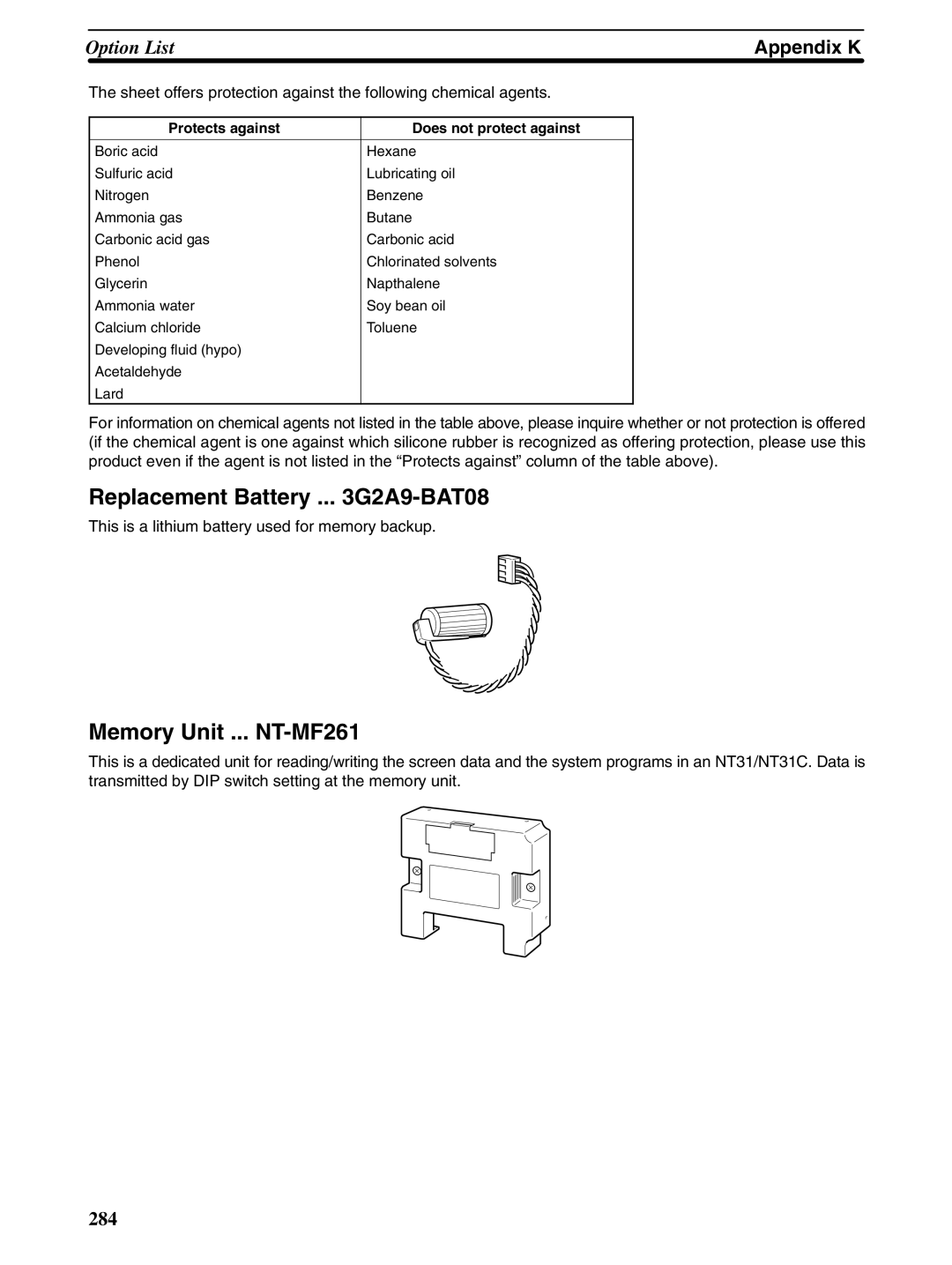 Omron NT31 NT31C Replacement Battery .. G2A9-BAT08, Memory Unit ... NT-MF261, Protects against Does not protect against 