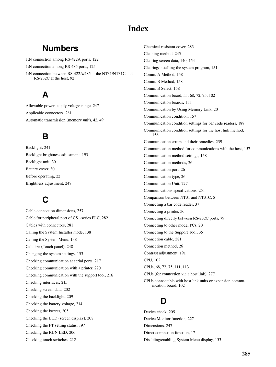 Omron NT31 NT31C manual Numbers 